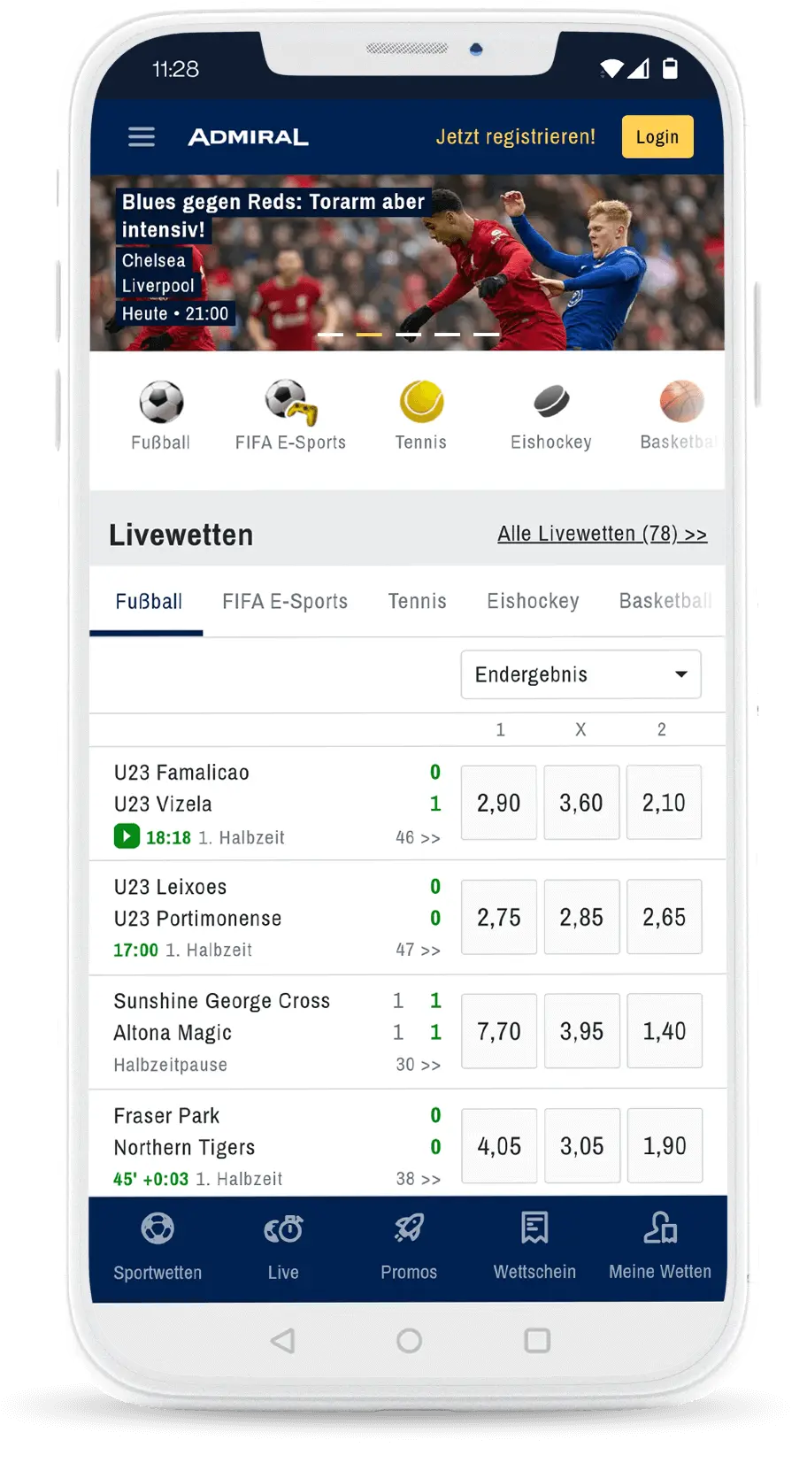 App-Screens – Livewetten, Quoten und Wettschein auf dem Smartphone